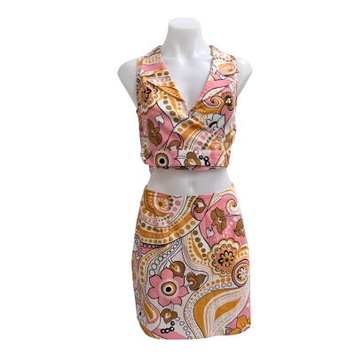 Ghanda Womens XS Pink Lizzie Paisley Cropped Top & Mini Skirt Set