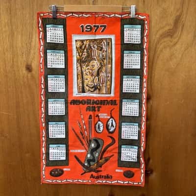 Vintage 1977 Calender Aboriginal Art Linen Tea Towel