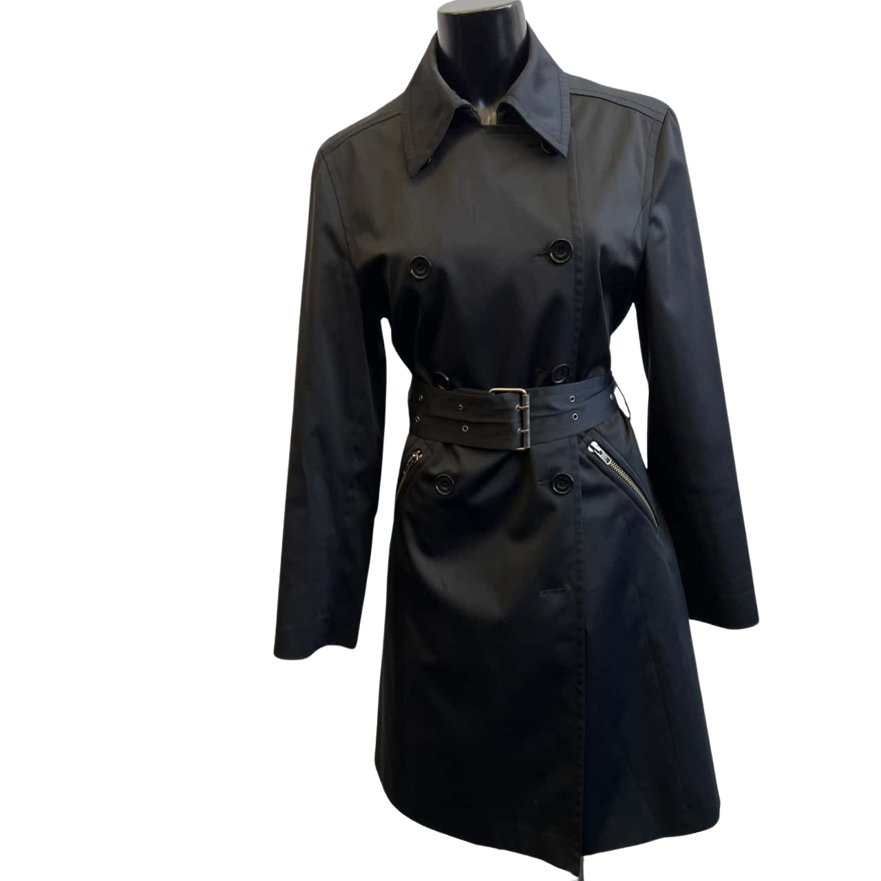 Country Road Womens Size M Double Breasted Trench Coat with Belt Black (s)