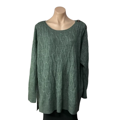 Sussan Womens Size XXL Khaki Green Cable Pattern Boat Neck Jumper