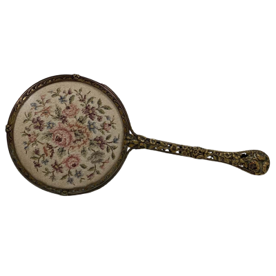 Vintage ornate floral brass handled vanity mirror 