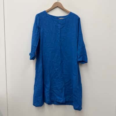Feathers 100% Linen Dress - Size XS Blue 