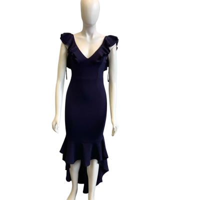 BNWT HELLO MOLLY Women's Size 8 Sleeveless Ruffled Midi Dress Navy Blue 