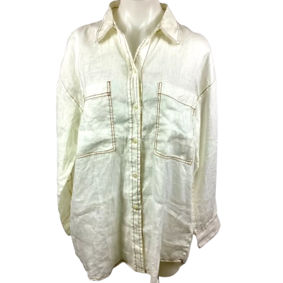 Jag Oversized Long Sleeve Linen Shirt - White Size S 
