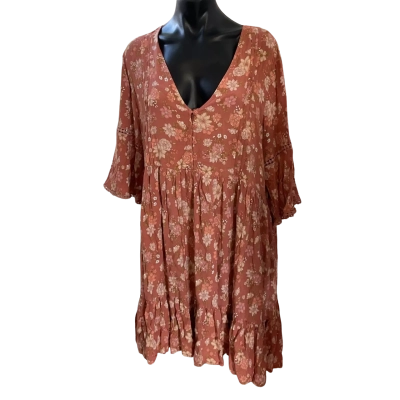 Dreamcatcher Womens  Size 14 Babydoll Dress Brown / Floral 