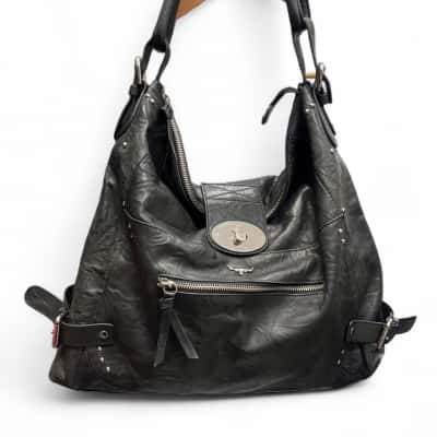 R.M. Williams Large Black Leather Bag, Silver Hardware 