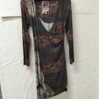 Desigual Womens  Size L Long Sleeve Dress Brown Viscose Elastane