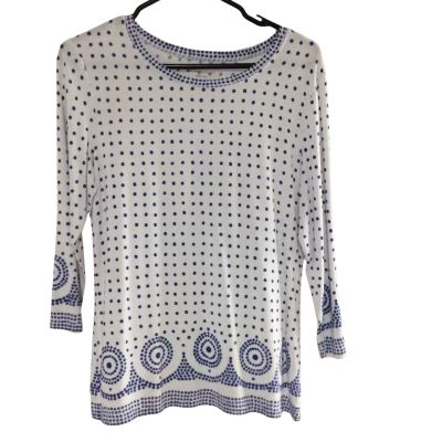 Sportscraft Womens  Size M 3/4 Sleeve Top / Sports Top Blue / Pattern / White 