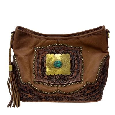 American Darling Genuine Leather Tooled Western Concho Bag – Strap Missing