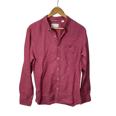 Trenery Mens Size S Pink 100% Linen Regular Fit Long Sleeve Shirt 