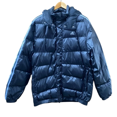 Adidas Black Slate Grey Stripes Puffer Jacket Size M