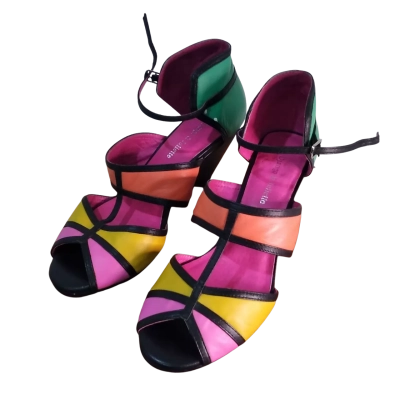 Django & Juliette Women's Orcal Heels - Size 37 - Multicoloured / Orange / Pink  / Yellow/Green
