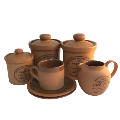 Henry Watson Pottery includes Coffee, Tea & Garlic jars with lids 1 cup& saucer 1 Milk jug spare saucer