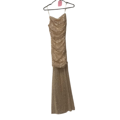 Womens HELLO MOLLY Size M Gold Sequin Maxi Dress 