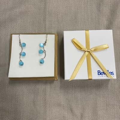  Womens Azure Blue Bead Earrings in Box