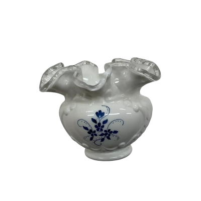 Vintage fenton milk glass with silver crest 