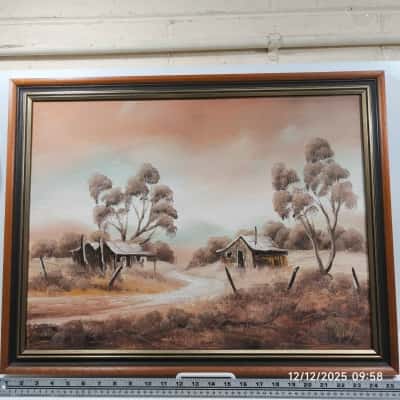 Landscape Painting RWood Framed Brownscale Farmhouse 