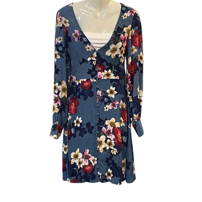 Dotti Womens  Size 10 Floral Dress / Long Sleeve Dress / Mini Dress Blue / Floral / Pink  