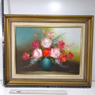 Framed Painting Still Life of Floral Signed 