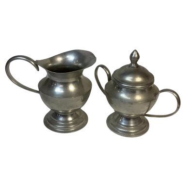Vintage Banka Tin Indonesia pewter Sugar & Creamer Set  