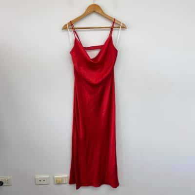 Blossom Red Cut Out Open Back Midi Dress  Size 12 