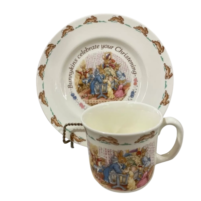 Royal Doulton Bunnykins Christening Cup & Plate Set, Cup 9cm diameter, Plate 20cm diameter 