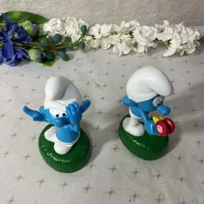 The Smurfs: Scaredy Smurf & Smurf with Butterfly Hand-painted Figurines