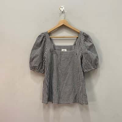 Seed Heritage Womens  Size 10 Short Sleeve Top Black  / Checked / White 