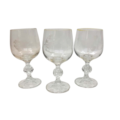 Cut Lead Crystal Wine Glasses x 3
