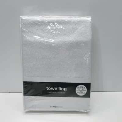 MRP Home Towelling Mattress Protector Fitted White Double Bed NWT