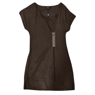 BNWT Wayne Cooper Size 10 Very Dark Brown / Black Big Zipper Sleeveless Mini Cocktail Dress 