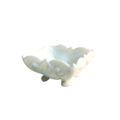 Antique White Opaline Milk Glass Portieux Vallerysthal Footed Compot Bowl