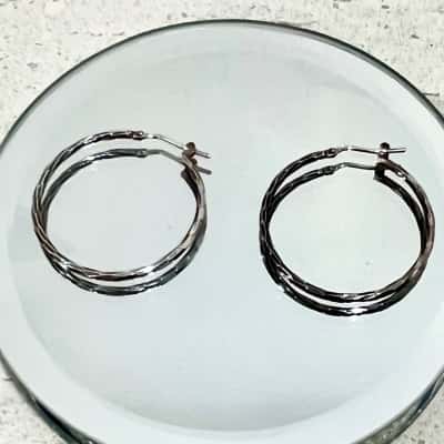 925 Silver Medium Etched Hoops 