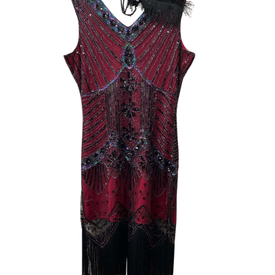 Zeedoo Womens  Size 14 / XL ‘flapper’ beaded Cocktail Dress Black  / Red 