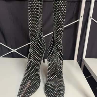 over the knee, diamonte fish net boots