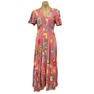 Iris Maxi Womens Size 10 / M Pink / Multicoloured Pattern Short Sleeve Maxi Dress 