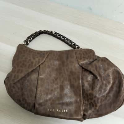 Ted Baker Womens Shoulder Bag Muted Cheeta Print Brown VGUC