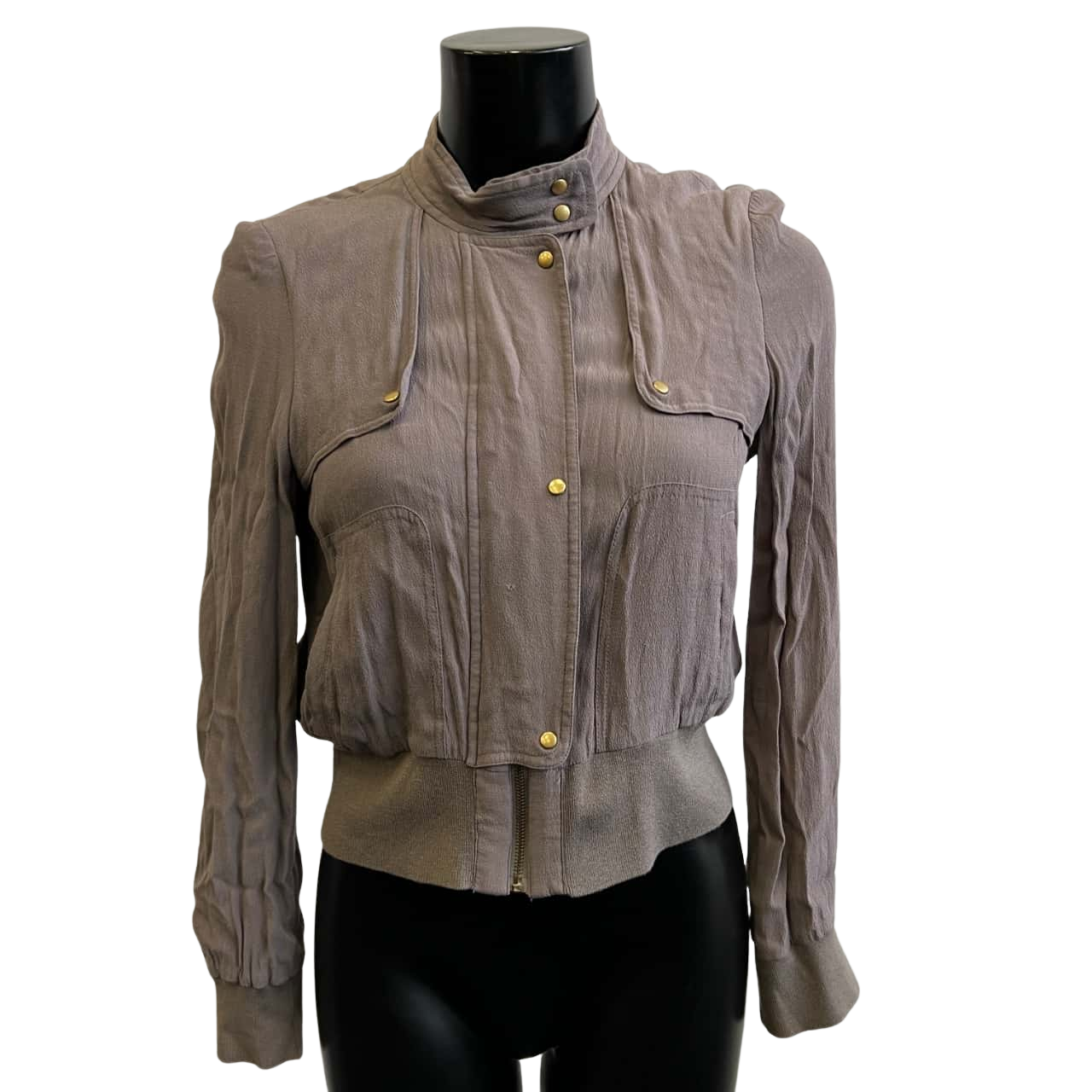 Scanlan Theodore Womens Size 10 Zip Bomber Jacket Grey Brown (s)