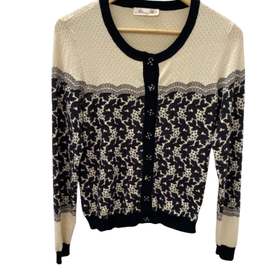 Alannah Hill Womens  Size 14 Button-down Cardigan Black  / Cream 