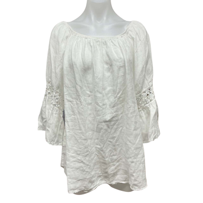 Luella Linen Womens 100% Linen Size 10 / 12 3/4 Sleeve Top White 