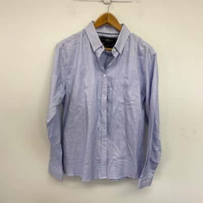 Ringers Western White Blue CHeck Territory Womens Micro Check Dress Shirt  Size 14 