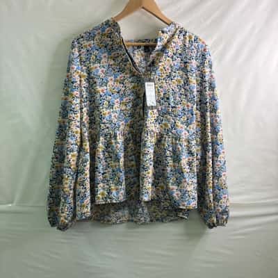 Vero Moda Womens Size L Long Sleeve Top Blue / Floral BNWT