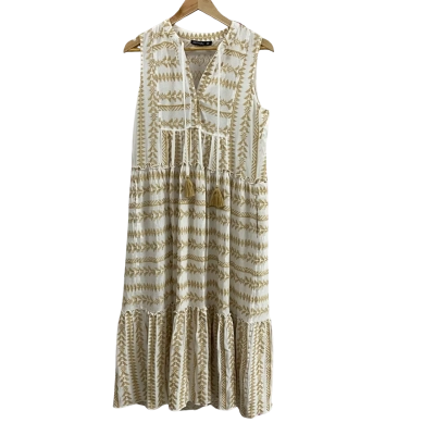 Womens Decjuba Size 10 Sleeveless Maxi Dress White/Beige Pattern