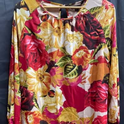 Liz Jordan Womens Size 10 Gather Neck Rose Print Blouse