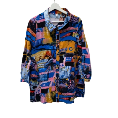 Hourglass Womens  Size 12 Long Sleeve Shirt Multicoloured - 70% Cotton, 30% Linen