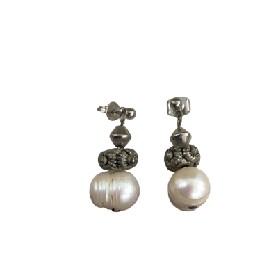  Womens Earrings Silver Tone with Baroque Pearls 