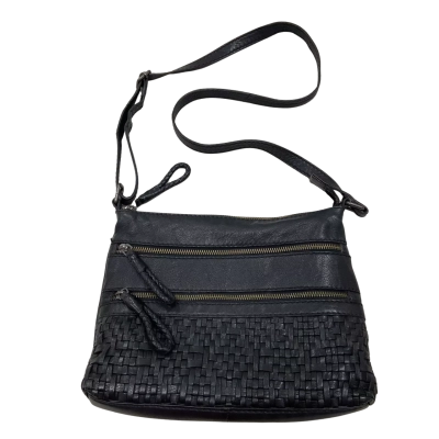 Colorado Black Leather Woven Crossbody/Shoulder Bag