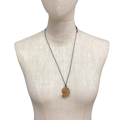  Ammonite Fossil Necklace on Black Adjustable Cord