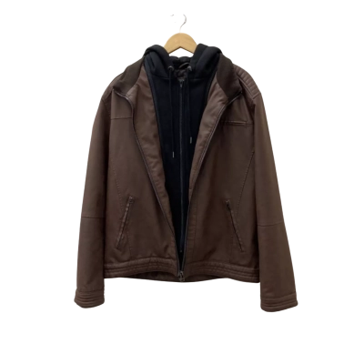 Connor Mens  Size XL Hood Jacket Black  / Brown Faux Leather