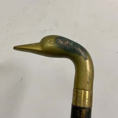 Vintage Wood Brass Duck Head Cane Walking Stick